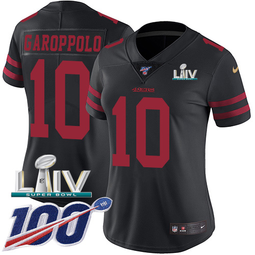 San Francisco 49ers Nike 10 Jimmy Garoppolo Black Super Bowl LIV 2020 Alternate Women Stitched NFL 100th Season Vapor Limited Jersey